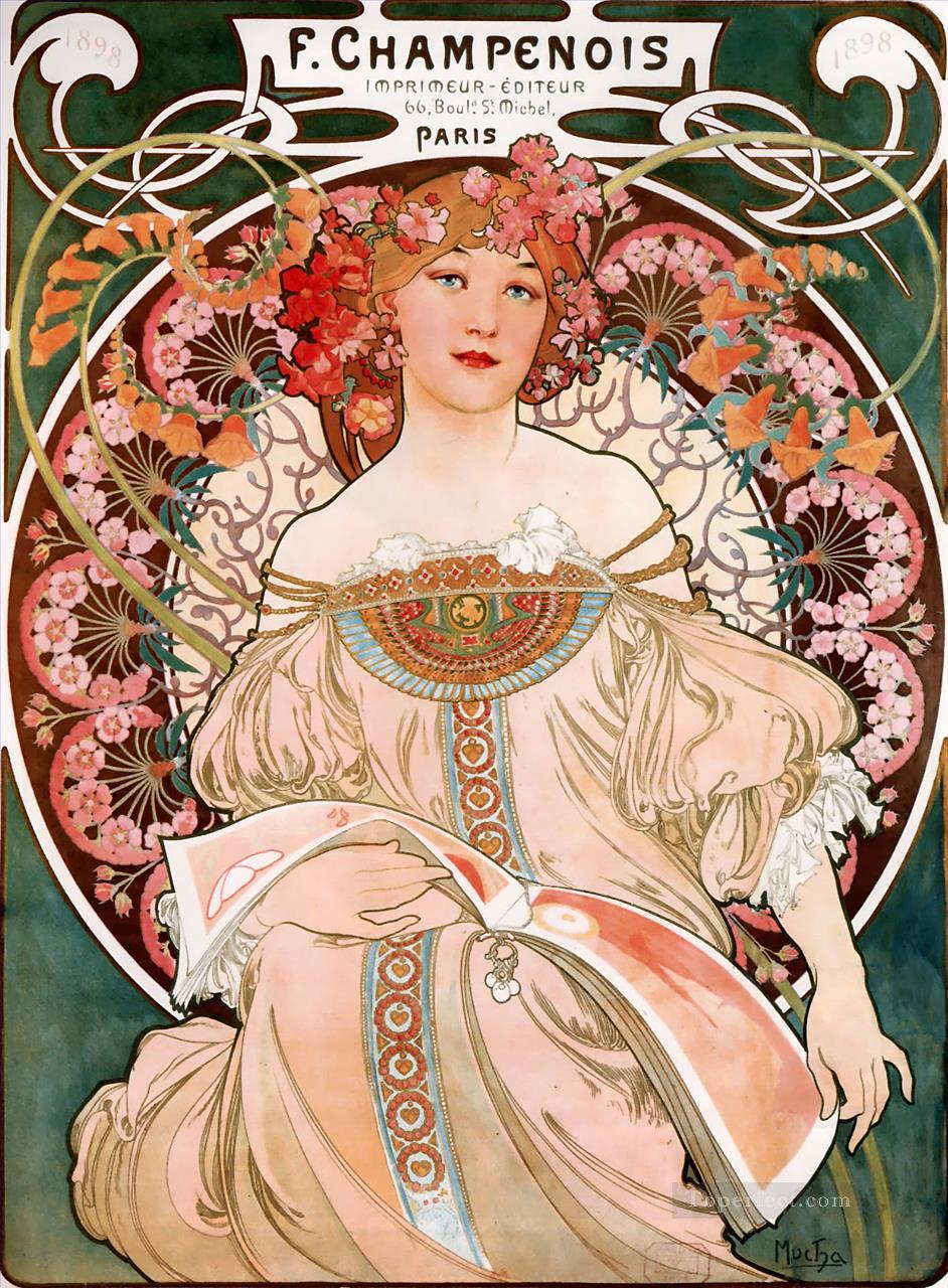 F Champenois ImprimeurEditeur 1897 Czech Art Nouveau distinct Alphonse Mucha Oil Paintings